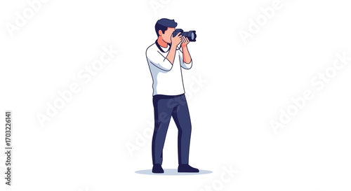Photographer Concentrates on Capturing the Perfect Shot.