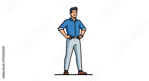 Male character illustration in a confident stance.