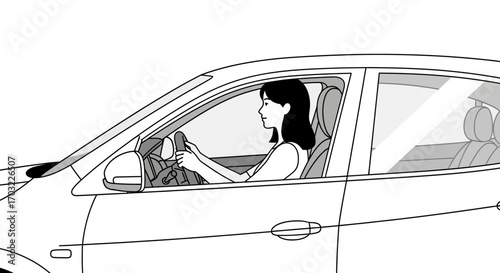 Woman driving a car on a sunny day.