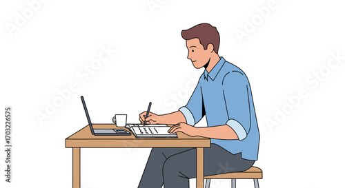 Man Focused on Work at Desk.