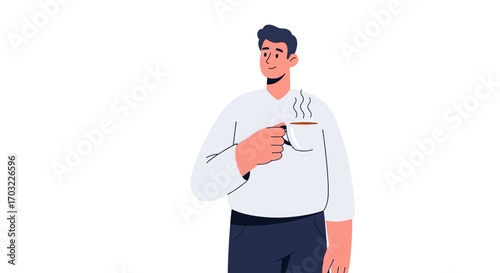 Man Holding Coffee Cup, Focused and Thoughtful.