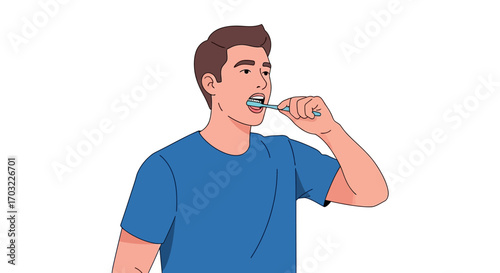 Man Brushing Teeth Oral Hygiene Routine.