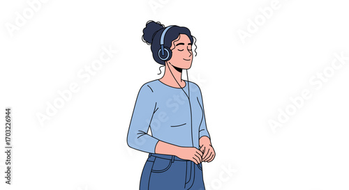 Young woman with headphones enjoying her favorite music.