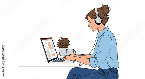 Woman Concentrating on Laptop Work.