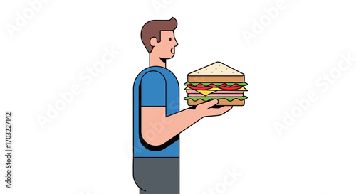 Man Holding a Large Delicious Sandwich.