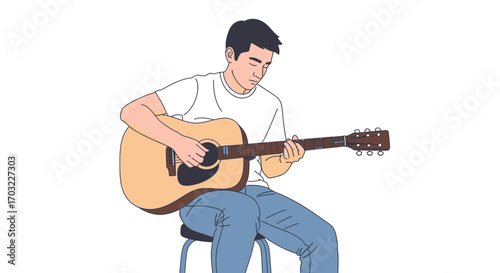 Man Playing Acoustic Guitar Focused.