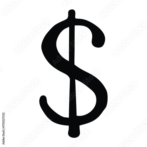 Simple Dollar Sign Symbol Icon in Black Silhouette on White Background