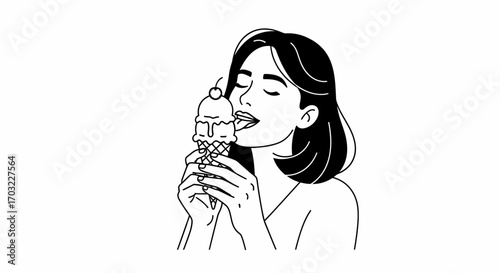Woman enjoying a delicious ice cream cone.