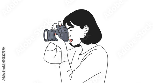 Woman Photographer Concentrating on Shot.