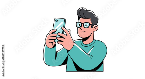 Man Taking a Selfie with Smartphone.