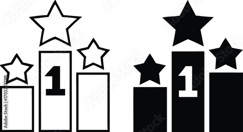 Ranking Icons. Black and White Vector Illustration. First Place In Competition. Importance or Popularity Assessment. Reward Concept

