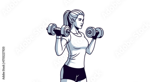 Woman lifting dumbbells for fitness and strength training.