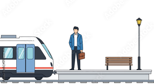 Businessman Waiting at Train Station Platform.