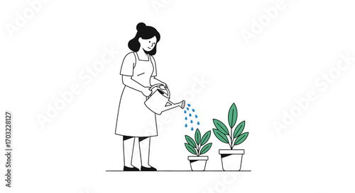 Woman Watering Plants - Cultivating Growth and Nurturing Nature.