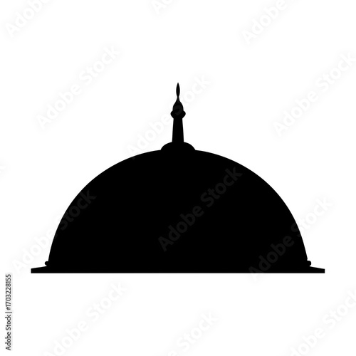 Silhouette of a mosque dome with a spire on a white background