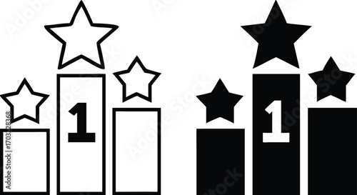 Ranking Icons. Black and White Vector Illustration. First Place In Competition. Importance or Popularity Assessment. Reward Concept

