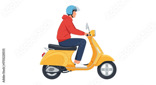 Person Riding a Yellow Scooter.