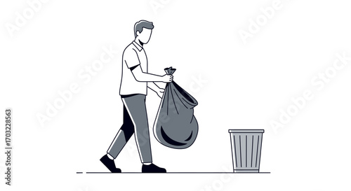 Man Disposing of Trash in a Bin.