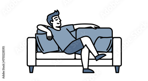 Relaxed Man Lounging on Comfortable Sofa.