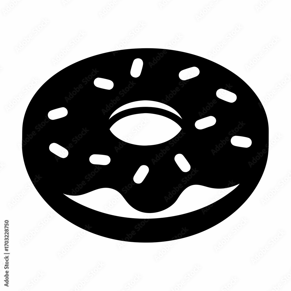 Fototapeta premium A black and white minimalist doughnut icon with sugar sprinkles illustration
