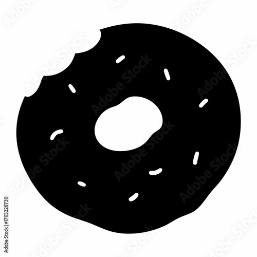 Minimalist black bitten donut with white sprinkles for pastry lovers illustration