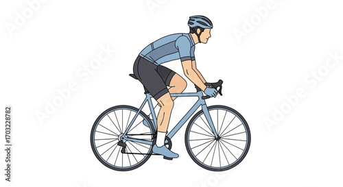 Male cyclist riding a road bicycle in athletic gear.