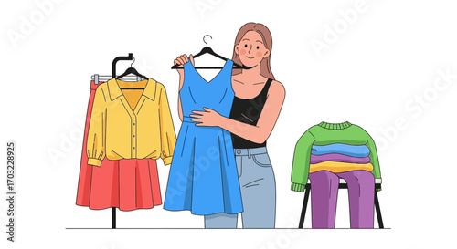 Woman deciding what to wear from her closet.