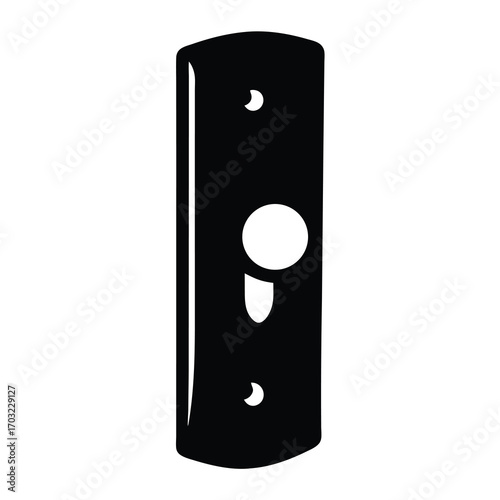 A graphic black and white drawing of a traditional door handle