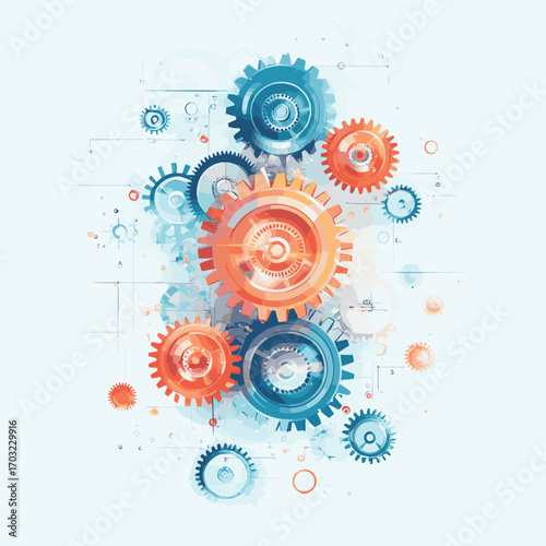 Abstract gear wheel mechanism background. Machine technology. Vector illustration , vector style simple color