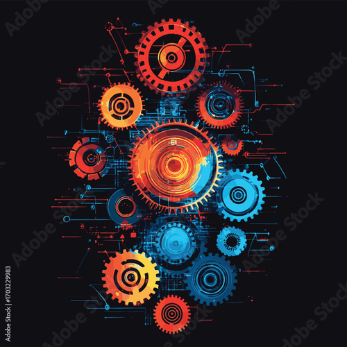 Abstract gear wheel mechanism background. Machine technology. Vector illustration , vector style simple color