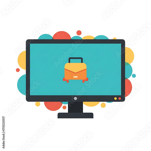 Travel planning online concept with computer screen and luggage icon design
