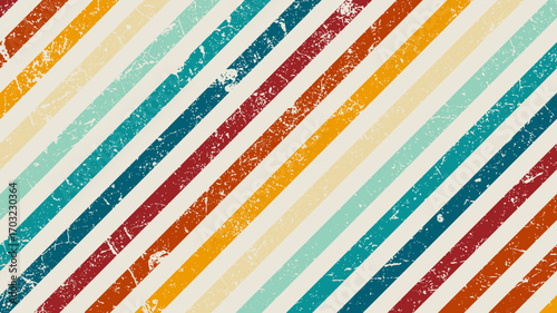 Retro diagonal stripe background with colorful grunge texture, distressed lines pattern for vintage poster, creative design, and decoration.