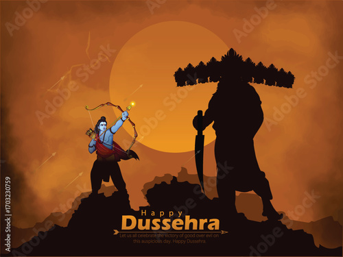 Lord Rama with Bow and Arrow for Dussehra Celebration  symbolizing courage, virtue, and the triumph of good over evil on the auspicious occasion of Dussehra.