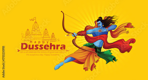 Lord Rama with Bow and Arrow for Dussehra Celebration  symbolizing courage, virtue, and the triumph of good over evil on the auspicious occasion of Dussehra.