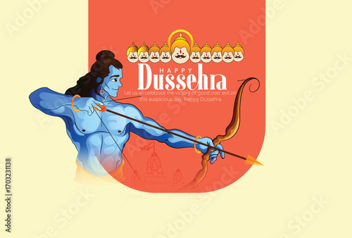 Lord Rama with Bow and Arrow for Dussehra Celebration  symbolizing courage, virtue, and the triumph of good over evil on the auspicious occasion of Dussehra.