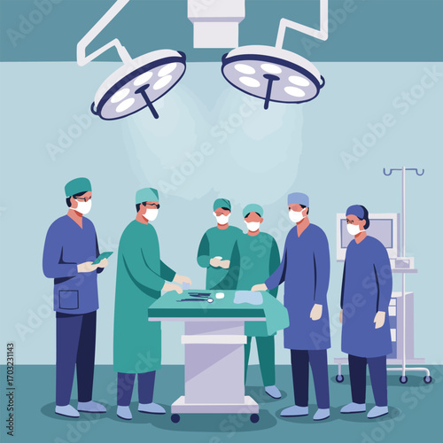 Surgical team in an operating room, preparing for a procedure.