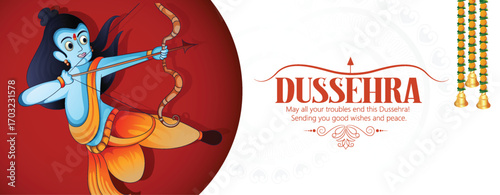 Lord Rama with Bow and Arrow for Dussehra Celebration  symbolizing courage, virtue, and the triumph of good over evil on the auspicious occasion of Dussehra.