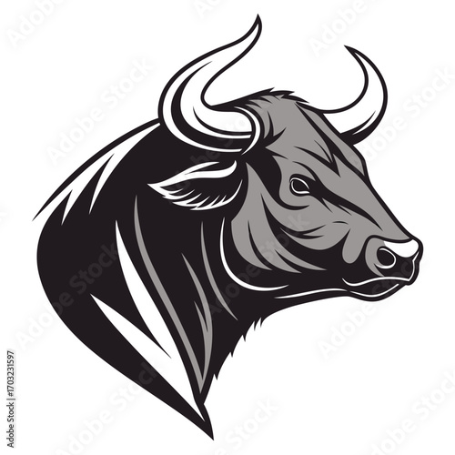 Powerful Bull Head Vector Illustration with Sharp Horns and Intense Gaze.