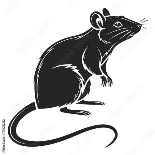 Black silhouette of a rat standing on its hind legs.