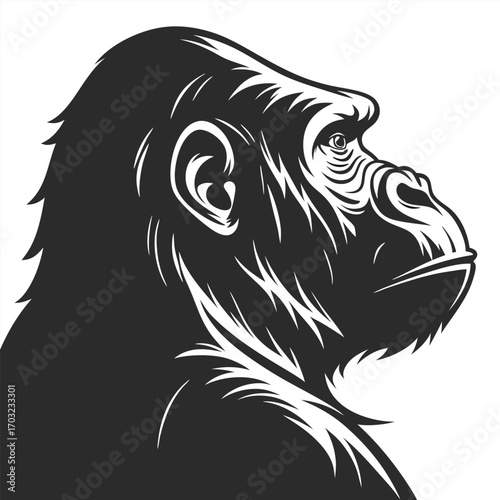 Detailed illustration of a gorilla head in profile view.