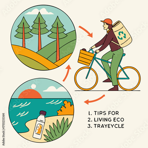 Person on bicycle collecting waste for eco living tips