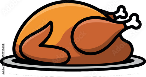 Crispy roasted turkey dinner icon on plate simple food graphic vector hand drawn