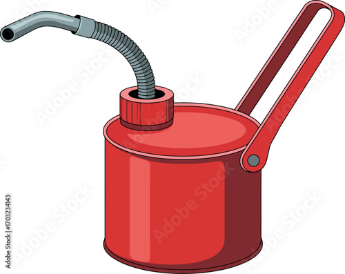 Classic red oil can lubricant dispenser vintage metal tool vector hand drawn
