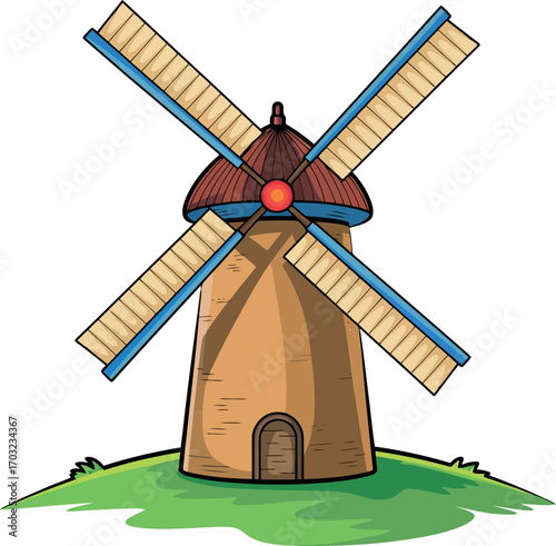 Rustic charm windmill illustration vintage european countryside landmark rural agricultural industry scenic vector hand drawn