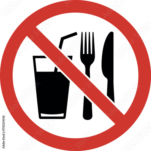 Prohibition sign no food or drink allowed symbol restaurant cafe restrictions vector hand drawn