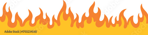 Vibrant orange fire flames border dynamic abstract energy heat burst ignition intense combustion vector hand drawn