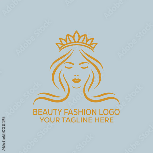 Elegant Beauty Fashion Logo with Woman Face and Crown Design