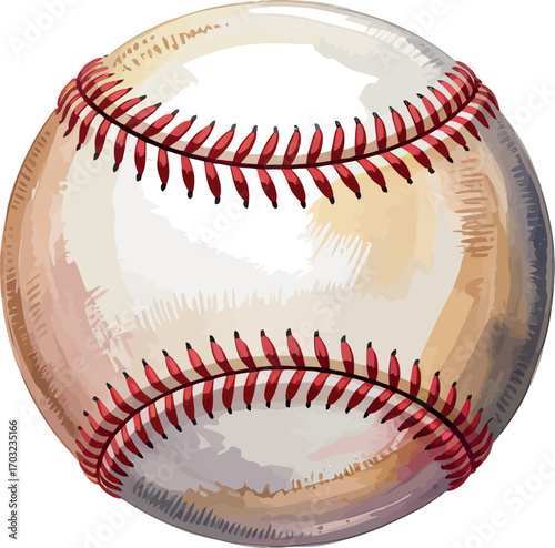 Close-up of a worn baseball with red stitching ready for a championship game action vector hand drawn
