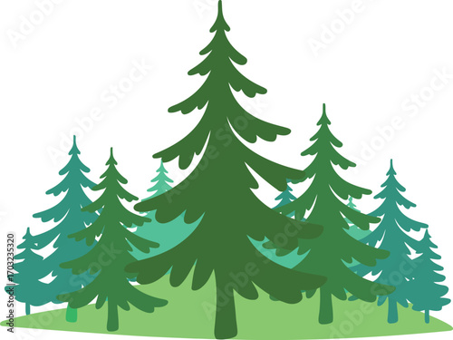 Evergreen forest nature scene woodland trees pine conifer nature outdoor vector hand drawn