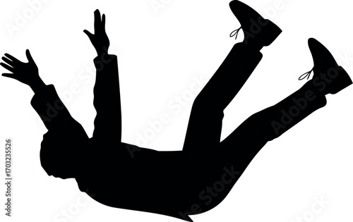 Silhouette businessman falling down loss business failure crisis concept vector hand drawn